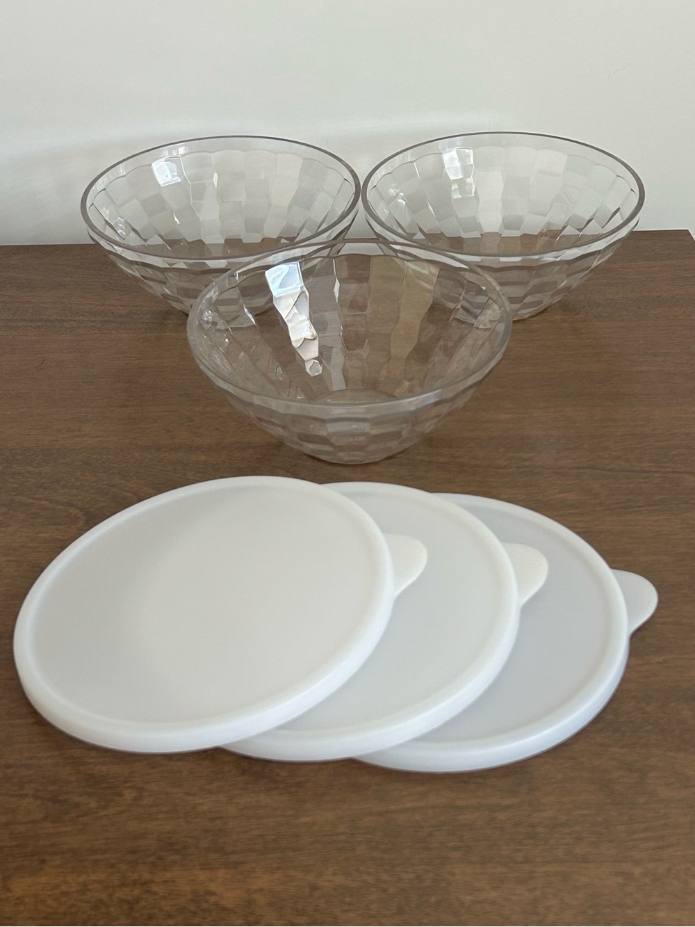 3 TUPPERWARE ICE PRISM CLEAR ACRYLIC 2 CUP 500 ML 6" BOWLS WITH SEALS #5751